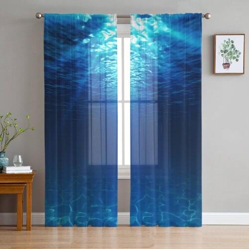 Clear Deep Blue Sea Modern Curtains For Living Room Transparent Tulle Curtains Window Sheer For The Bedroom Accessories Decor