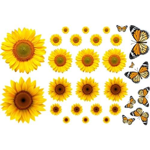 PVC Wall Stickers 3D Sunflowers Butterfly Waterproof Removable Decal For Door Store Window Home Decor Flower Flat Wall Sticker