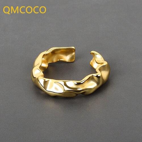 QMCOCO 925 Silver Irregular Wave Pattern Folds Geometric Ring Female Creative Simple Fashion Jewelry Birthday Party Gifts