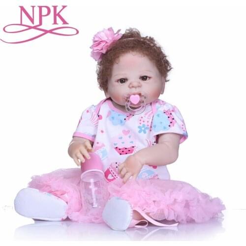 Lifelike Silicone Reborn Baby Menina Newborn Baby Dolls Full Vinyl body Rooted Curly Fiber Hair Kids Playmates and Toys Birthday