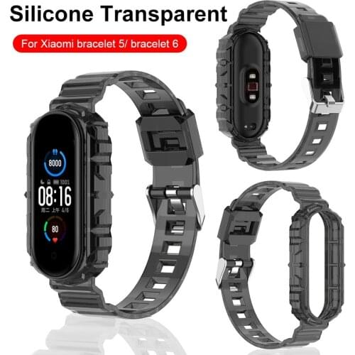 For Xiaomi Mi Band 6 Strap Candy Colorful Transparent Strap Xiomi MiBand 5 Band6 Band5 Shockproof Frame Protect Wristband Shell