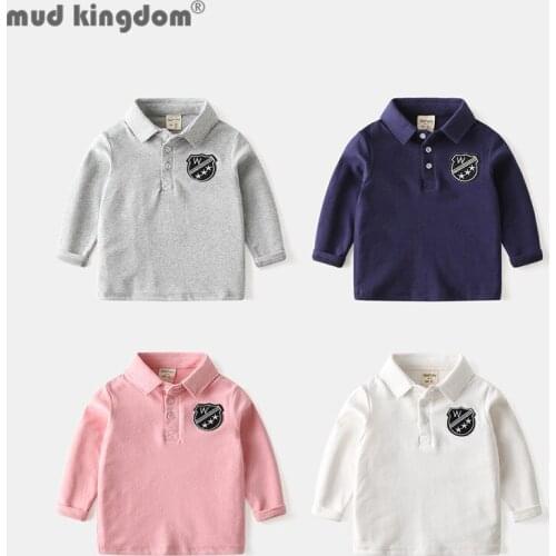 Mudkingdom Polo Shirt Long Sleeve Little Boys Casual Sanding Lapel Tops Spring and Autumn British Style Outfits Kids Clothing