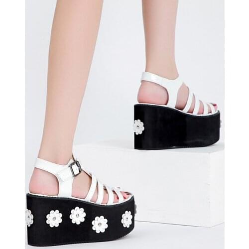 Brand New womens Platform Gladiator Sandals Ladies white Shoes Woman Wedges High Heels Summer Sandals flower Demonia shoes