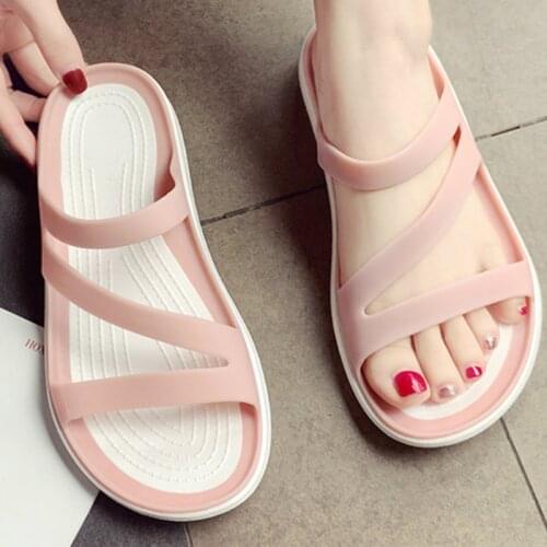 Women Summer Slippers Platform Flat Low Heel Peep Sandals 2021 Toe Black Slides Casual Beach Outdoot Female Ladies Jelly Shoes