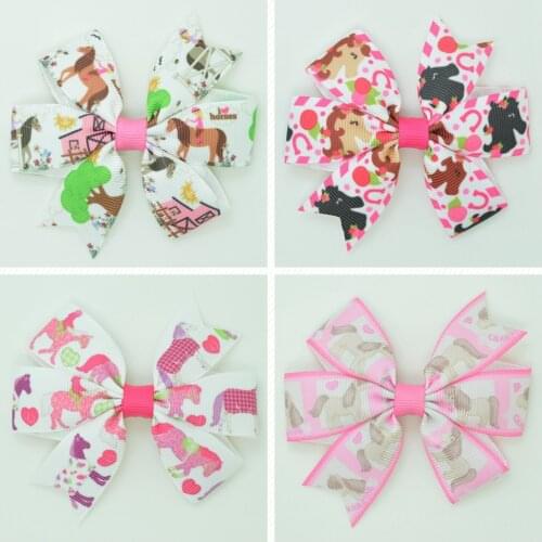SUPWRF 3.1'' horse animal cute Girls Hair Bow With Clip Boutique Printed Ribbon headwear diy wholesale 20 PCS T0929