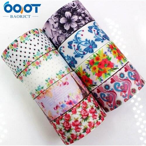 OOOT BAORJCT 175192 25mm 10yard Flower Ribbons Thermal transfer Printed grosgrain Wedding Accessories DIY handmade material