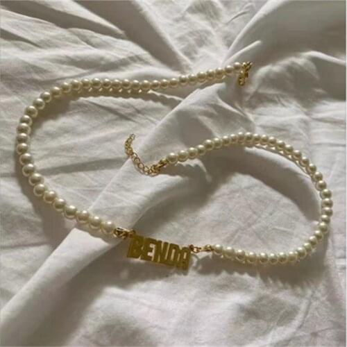 Noelia Customized Name Necklace Stainless Steel Pendant Necklaces Personalized Pearl Necklace for Women Jewelry Gift