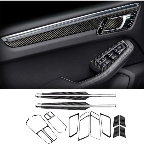 Real Carbon Fiber Inner DoorHandle Bowl Panel Cover Fit For Porsche Macan 2014-2021 Window Lift Switch Trim Car Accessories