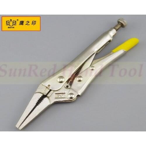 BESTIR taiwan made 6.5" Long Nose Grip Locking Pliers with Cr-Mo forged cutting jaw heat treated rod hardware, NO.11301