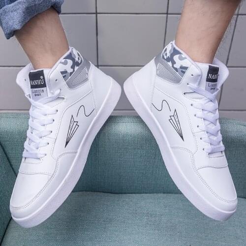High Quality Brand Men Casual Shoes Hot Sale Black Casual Shoes Men Breathable Spring Fashion High Top Casual Men Shoes White