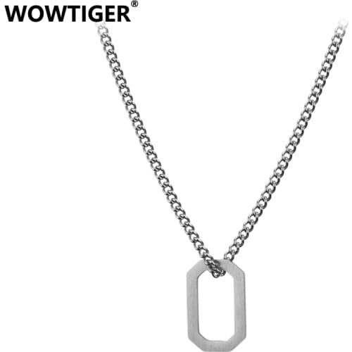 WOWTIGER stainless steel Square Hollow pendant punk necklaces for women long chain men necklace Jewelry gifts