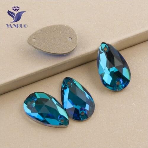 YANRUO 3230 All Sizes Blue Zircon Top Quality Teardrop Flatback Sew On Crystal Strass Polish Rhinestone For Clothes Decoration