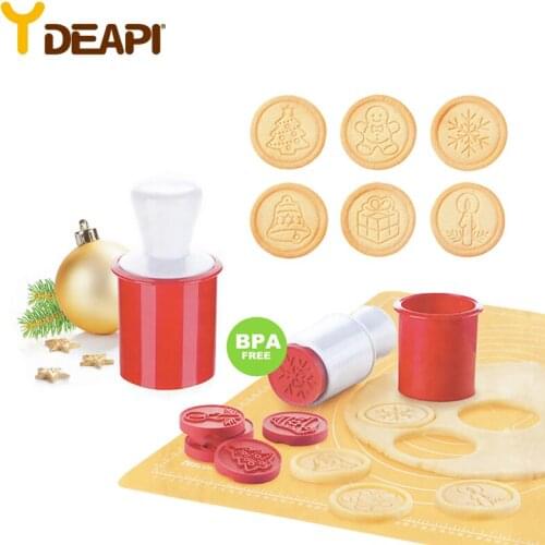 YDEAPI 6pcs/set Cartoon Cookie Stamps Moulds Christmas Tree Cookie Tools Cake Decoration Bakeware Kitchen Gadgets Accessories