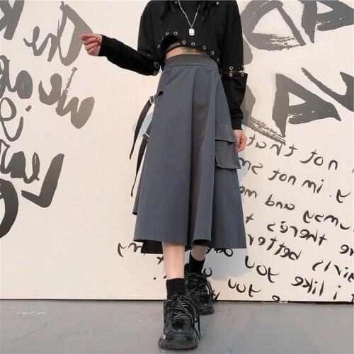Japanese Style Skirt Gothic Fashion Kimono Retro Gothic Punk Women High Waist Black Long Pant Vintage Harajuku Streetwear Skirts