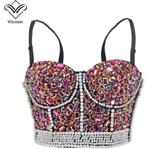 Wechery Sexy Corset Floral Red Overbust Bustier Tops Women Beading Push Up Corsets Brassiere Fashion Slim Waist Short Crop Tops