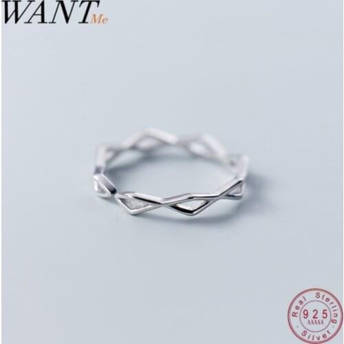 WANTME Hot Sale Minimalist Geometric Hollow Rhombus Adjustable Rings for Women Fashion Genuine 100% 925 Sterling Silver Jewelry