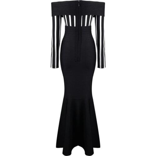 Women Sexy Formal Party Sheath Bodycon Dress Ladies Off Shoulder Colorblock Striped Evening Gown Dress Elegant Mermaid Vestidos
