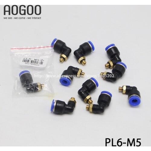 10Pcs/lot PL6-M5 6mm To 5mm Elbow Male Air Pneumatic Quick Connect jointer Connectors Fitting