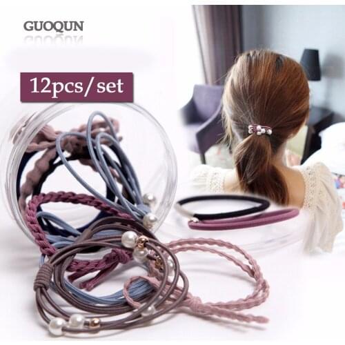 12pcs Scrunchies Hair Rope Ties - Ponytail Holders for Women Girl Art Cloth Hair Accessory Jewelry Ornament Tiara Bridal Party