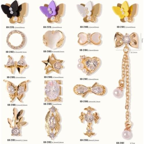 2pcs/lot, 3d Nail Art Elegant Jewelry Alloy With Shining Zircon Pearls Rhinestones For Nail Tips Decorations