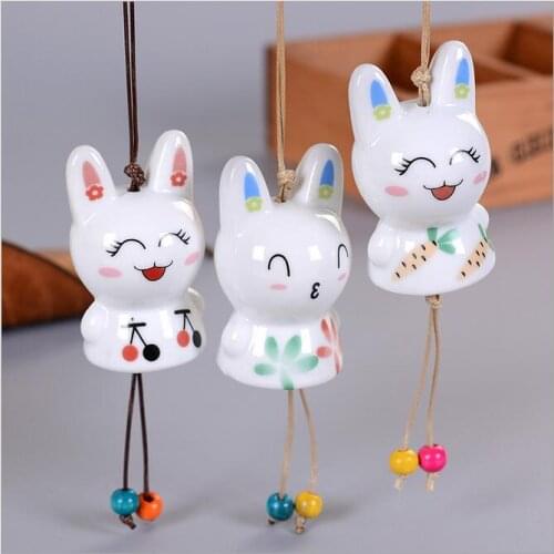 Lucky Bells Bunny Wind Chimes Car Ornaments Ceramic Door Window Wall Hanging Wind Bells Home Garden Decor 3Pcs/random