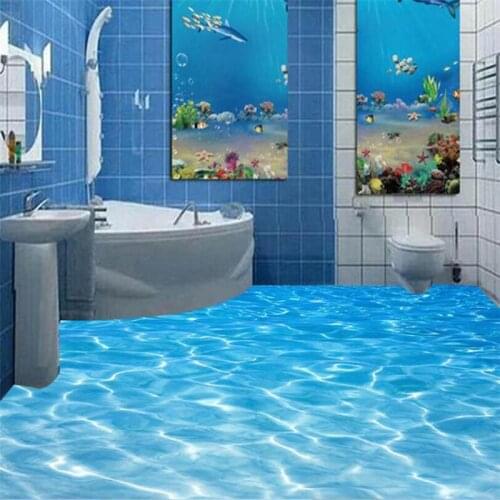 Beibehang 3D floor decoration painting 3D ocean world floor sea water ripple 3D floor painting PVC anti-skid durable floor