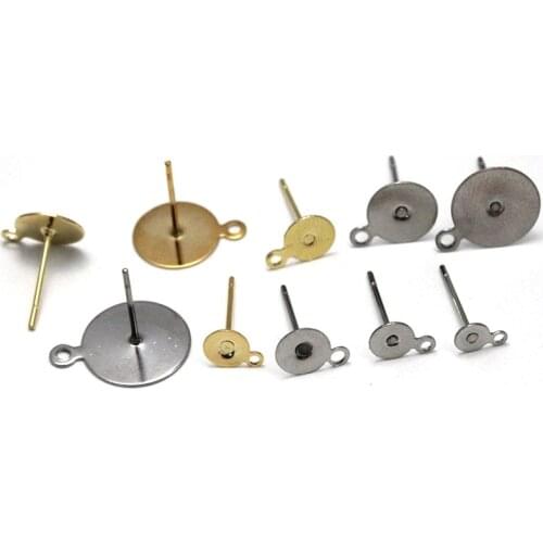 50pcs Earring Connectors DIY Accessories Stainless Steel Blank Post Earring Studs Base Pins With Loop for Earring Jewelry Making