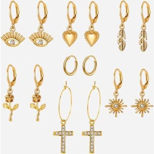 50048 European and American creative personality heart-shaped earrings earrings new trend street beat earrings set 7 piece set