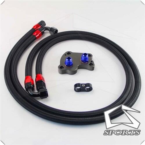 AN10 Filter Sandwich Adapter+Nylon Braided or SS Braided Oil Line Fits For BMW Mini Cooper S Supercharger R53 Black/Silver