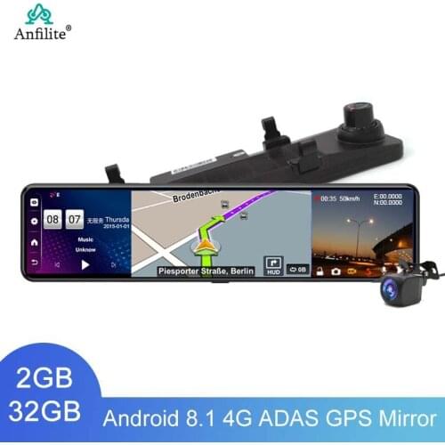 Anfilite 4G Android 8.1 Car GPS Navigation DVR 12 Inch 2GB+32GB ADAS Rearview Mirror Video Recorder Remote Monitor Dash Camera