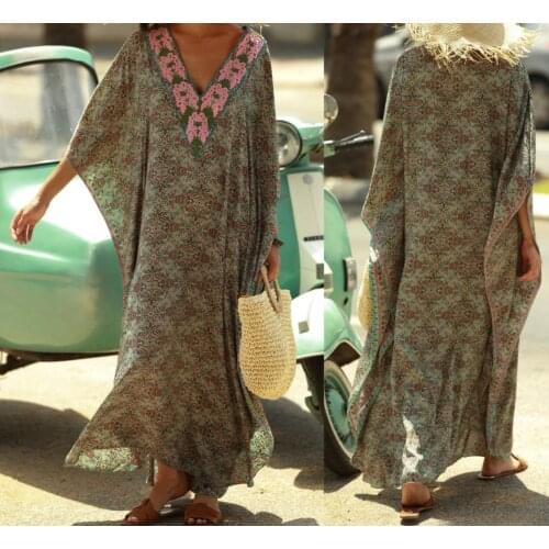 Boho Floral Beach Dress Kaftan Bikini Cover Up Saida De Praia Swimsuit Cover Up Tunics for Beach Pareo Sarong Beachwear