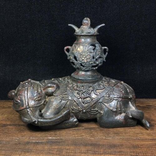 9"Tibet Buddhism Temple Bronze Cinnabars Elephant statue Auspicious like incense burner Incense burner