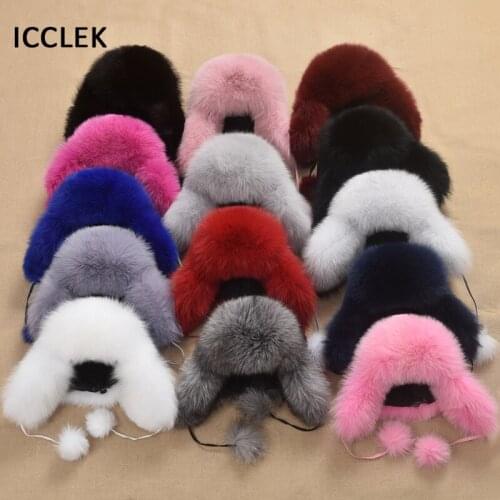 Kids Winter Hat Thick Warm Ears Bomber Hats Cute Boys Girls Real Fox Fur Hat With Ear Flaps Windproof Snow Hat Caps