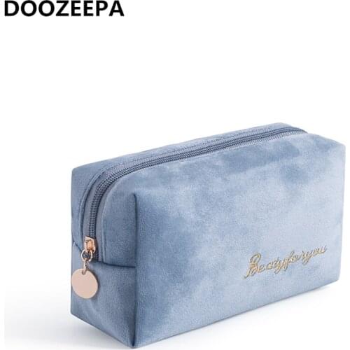 DOOZEEPA Girls Velvet Organizer Cosmetic Bag Vintage Soft Toiletry Package Women Travel Makeup Bags Lipstick Pouch Beauty Case