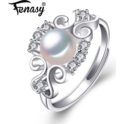 FENASY Natural Freshwater Pearl Rings 925 Sterling Silver Ring Real Pearl Rings For Women Flower Party Ring Fine Jewelry