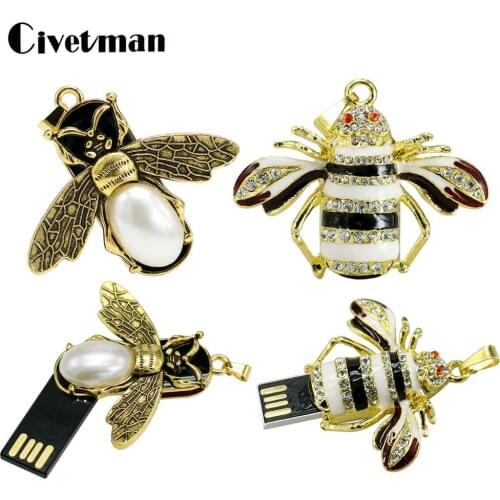 Pendrive Bee Dragonfly Cartoon USB Flash Drive 8GB 16GB 32GB 64GB 128GB Crystal Necklace Pen Drive 256GB USB Stick Memoria USB