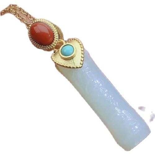 KJJEAXCMY fine jewelry natural white jade Agate 925 sterling silver women pendant necklace chain support test trendy