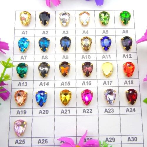 Colorful glass crystal Gold claw 7 Sizes Colors mix teardrop waterdrop water drop Droplet Sew on rhinestone clothes diy trim