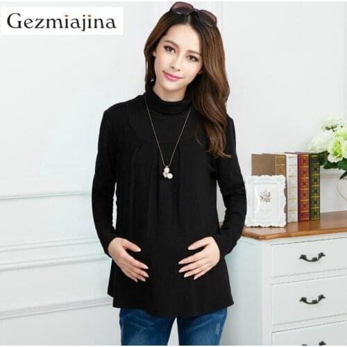 Fashion maternity clothing Autumn winter pregnancy wear High collar shirt Add wool Pregnant women tops cotton long-sleeve blouse