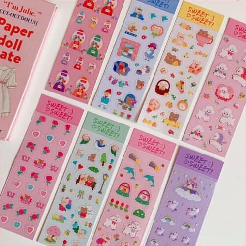 Cartoon Animals Girl Cute Decorative Stickers PVC Labels Notebook Mobile Phone post it Kawaii Children Small Sticker Stationery