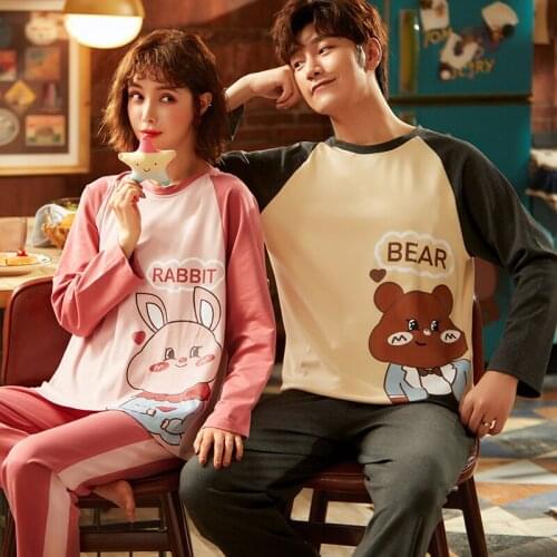 Men Long Sleeve Casual Tops Pants 2020 Autumn Couples Sleepwear Pyjama Ladies Homewear Home Clothes Cotton Pajama Sets For Women