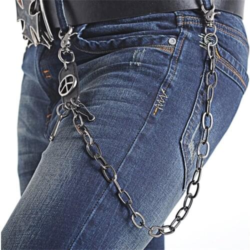 Mens Motorcyle Keychain Jean Biker Wallet Chains Leather Black Belt Chain Rock Punk Hiphop Pant Trousers Chain Accessories DR37