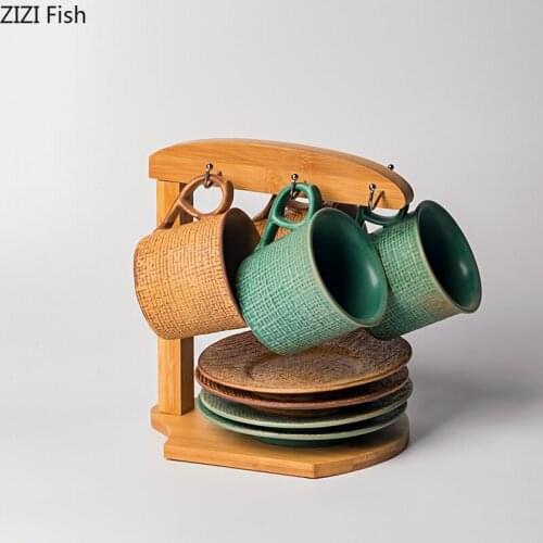 Handmade Ceramic Coffee Cup and Saucer Set Office Mug Coffee Shop Espresso Cup Japanese-style Home Living Room Retro Teacup Set