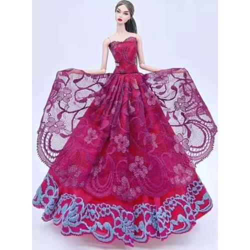 11.5" Doll Clothes For Barbie Dresses Fashion Wine Floral Off Shoulder Wedding Gown For Barbie Dolls Outfits 1/6 BJD Accessories