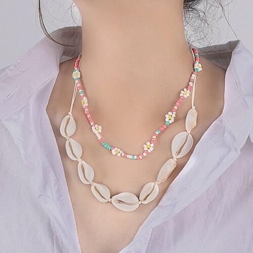 Boho Bohemian Colored Beads Shell Necklace Woman Fashion Choker Chain Multilayer Abnormity Of Ethnic Wind Pearl Rice