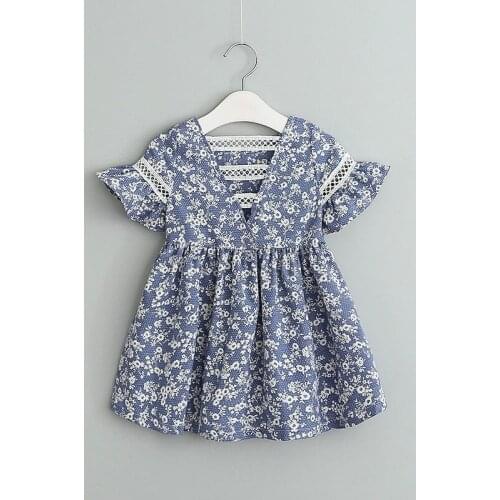 Girls dress Girls Summer Cute kids dresses for girls blue and white porcelain Printing Princess onepiece Short sleeve dress