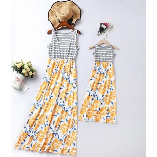 Boat Neck Flower Mom Mama Baby Dress Look Mommy and Me Clothes Family Matching Outfits Mum Off Shoulder Mother Daughter Dresses