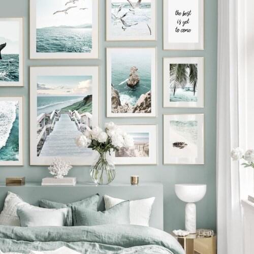 Diving Whale Palm Leaf Bridge Seagull Wall Art Canvas Painting Nordic Posters And Prints Wall Pictures For Living Room Decor