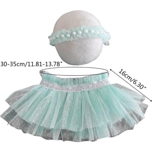 Newborn Photography Props Lace Skirt Pearl Headband Set Baby Photo Shooting Costume Posing Assist Fotografie Accessories