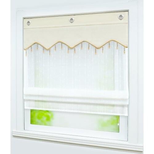 Roman Shade Raindrop With Pendant Window Curtain Voile Polyester Drapery Valance Panel for Kitchen Balcony U Hook 5 Colors